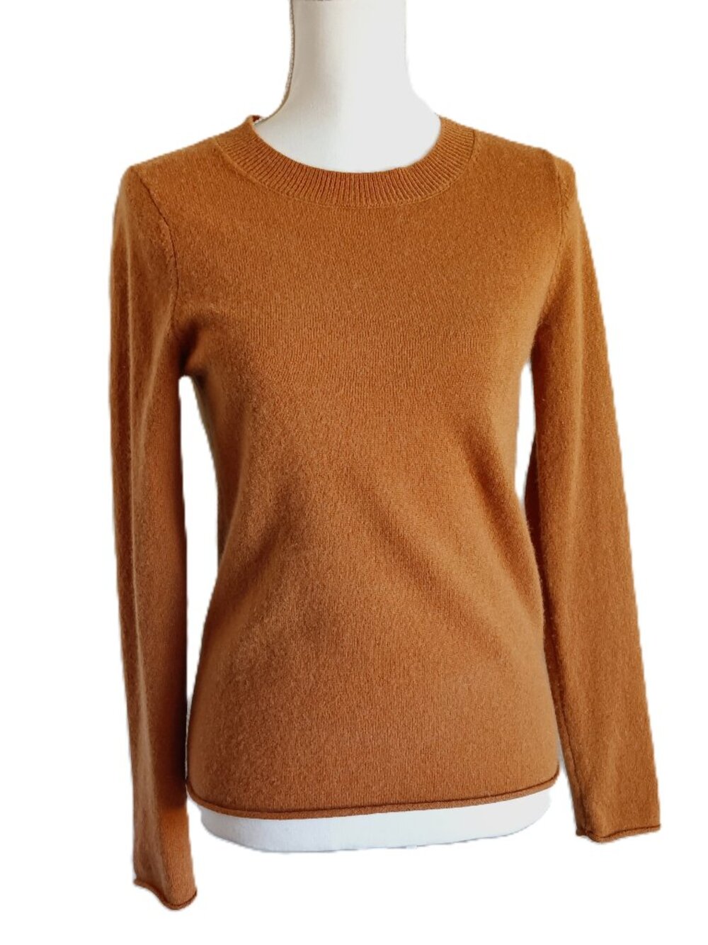 Incashmere Rolled Hem Crew Neck Sweater Carmel Small Long Sleeve Quiet Luxury